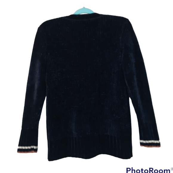 Tommy Hilfiger Womens Soft Velour Sweater Medium Navy Blue Pullover Like New - Picture 4 of 4
